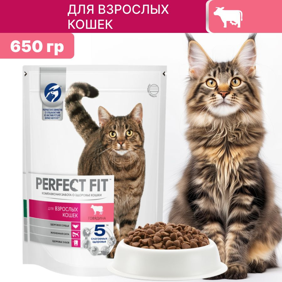 Сухой корм PERFECT FIT для кошек с говядиной 650 гр #1