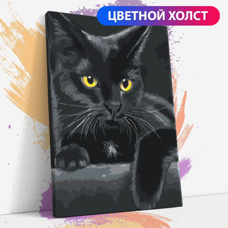 Картина по номерам на холсте с подрамником "Черная кошка, кот", 30х40 см  #1