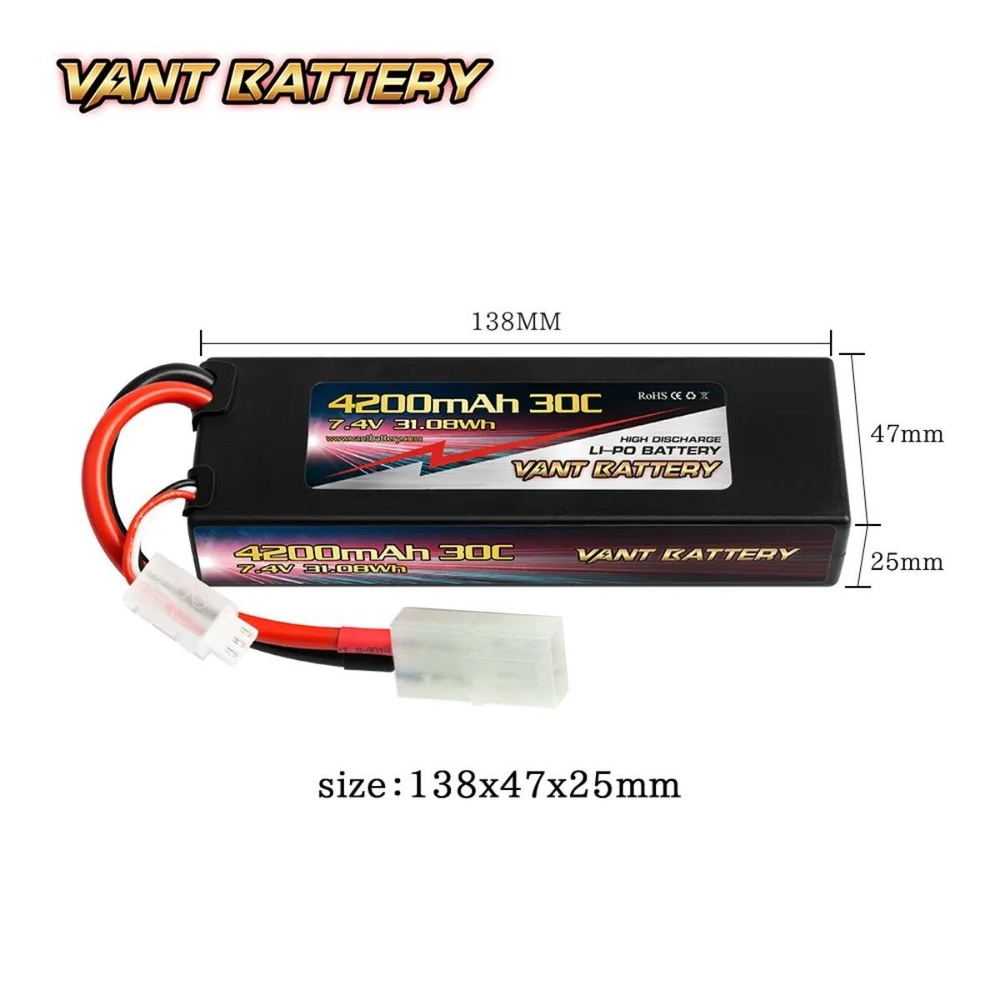 Аккумулятор для радиоуправляемой машинки 7.4V Li-Po Vant 4200mah 30C разъем TAMIYA  #1