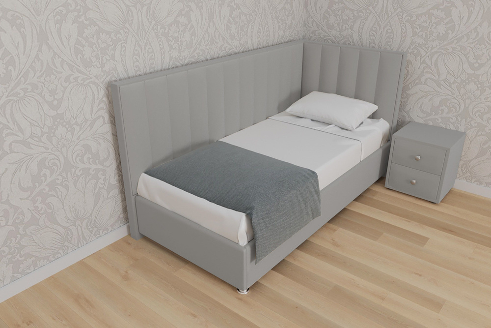 Односпальная кровать Сочи 120x200 основание металлическое с ламелями велюр серый ножки 5 см угол левый #1