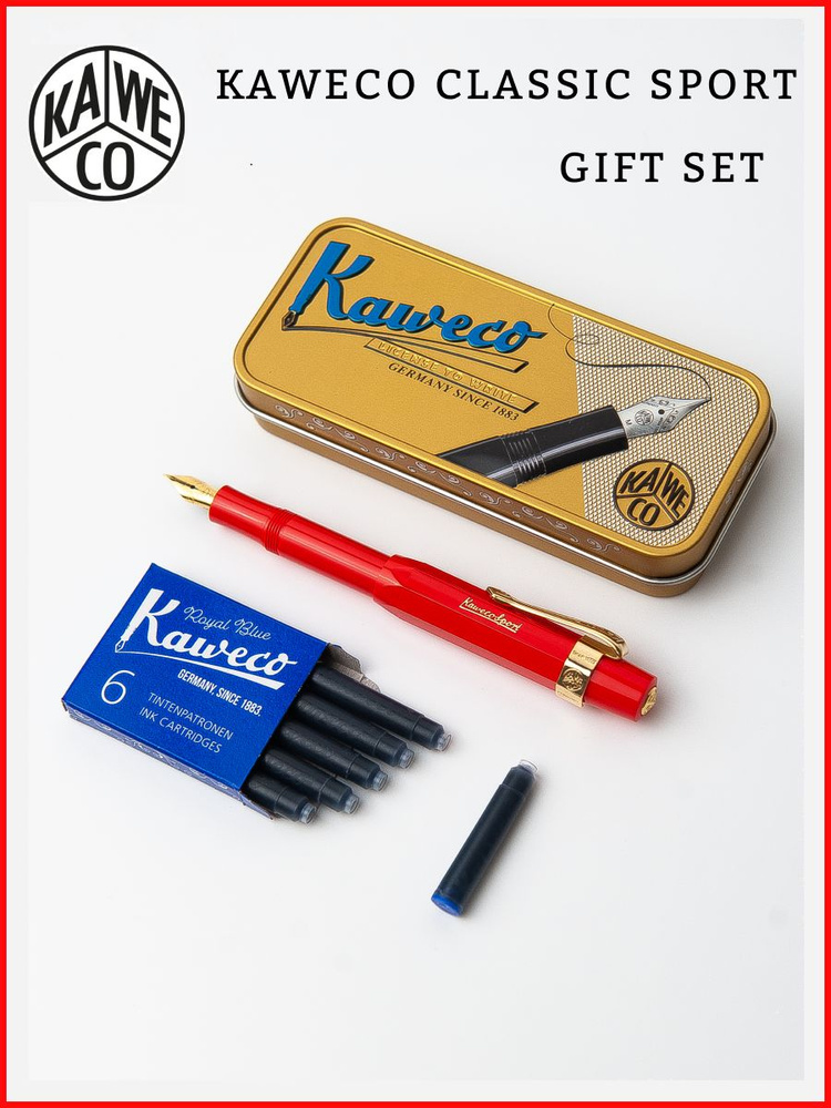 Ручка перьевая KAWECO CLASSIC SPORT F 0.7 с клипом, набором картриджей(6 шт) и футляром  #1