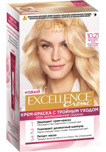 L'Oreal Paris Крем-краска для волос Excellence Creme, 10.21 Светло-светло-русый перламутровый осветляющий, #1