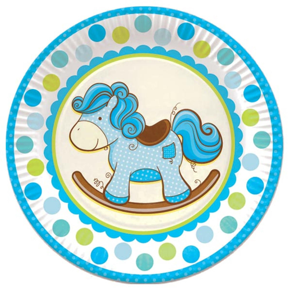 Тарелки бумажные ламинированные Лошадка Малыш голубая 23см 6шт  #1