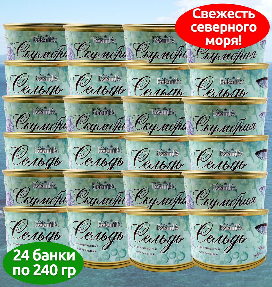 Скумбрия и сельдь натуральные ГОСТ премиум 24 банки по 240 г  #1