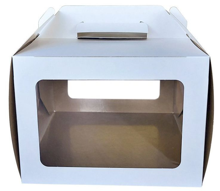 Короб для тортов Оригамо с окном и ручкой, 220х220х160 мм, белый, 50 штук в упаковке  #1