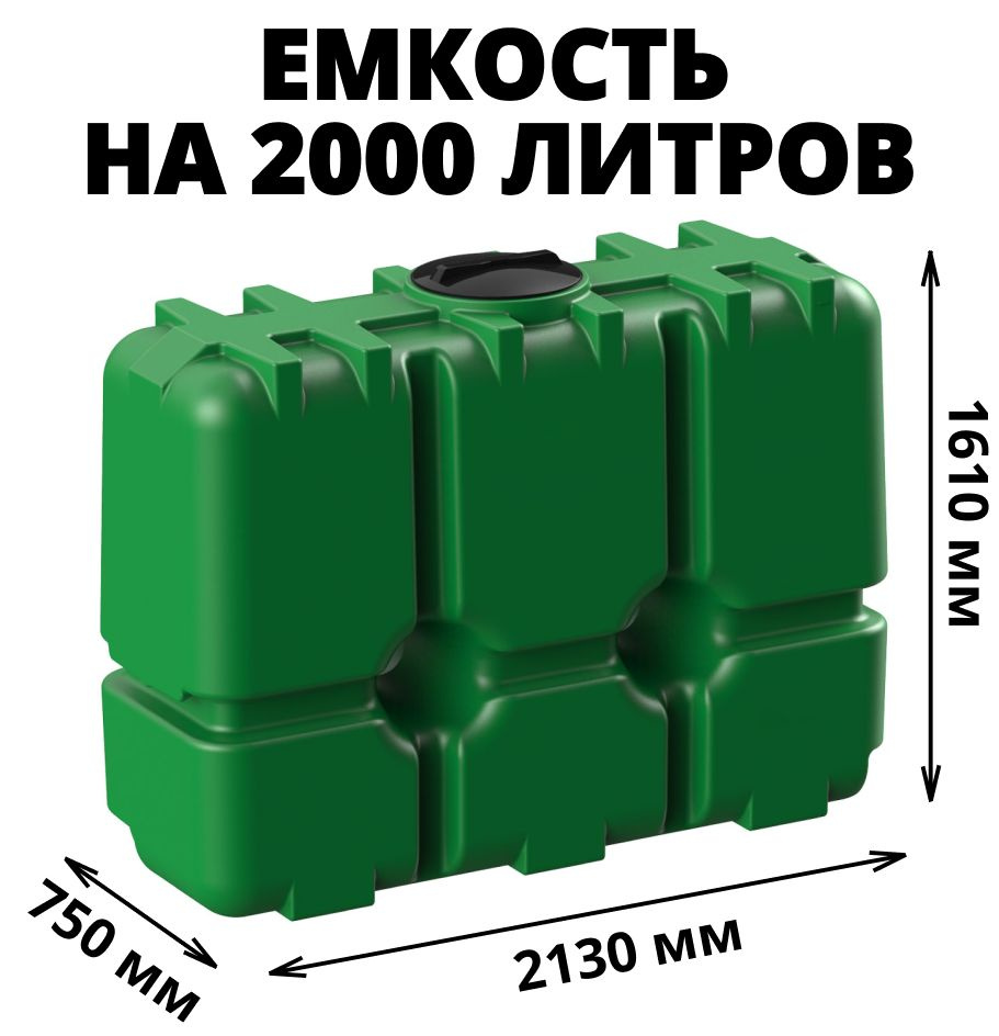 Емкость (бак) на 2000 литров (цвет-зеленый) для воды, диз. топлива, молочной продукции и техн. жидкостей #1