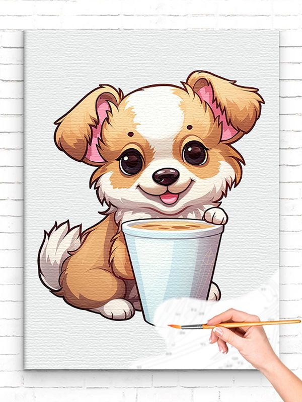 Картина по номерам 'Щенок с чашкой кофе Животные 30х40' #1