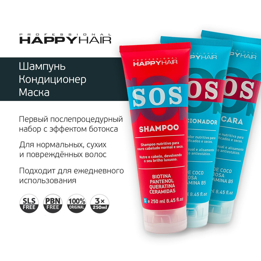 Happy Hair SOS Бессульфатный Шампунь, Кондиционер и Маска для волос  #1