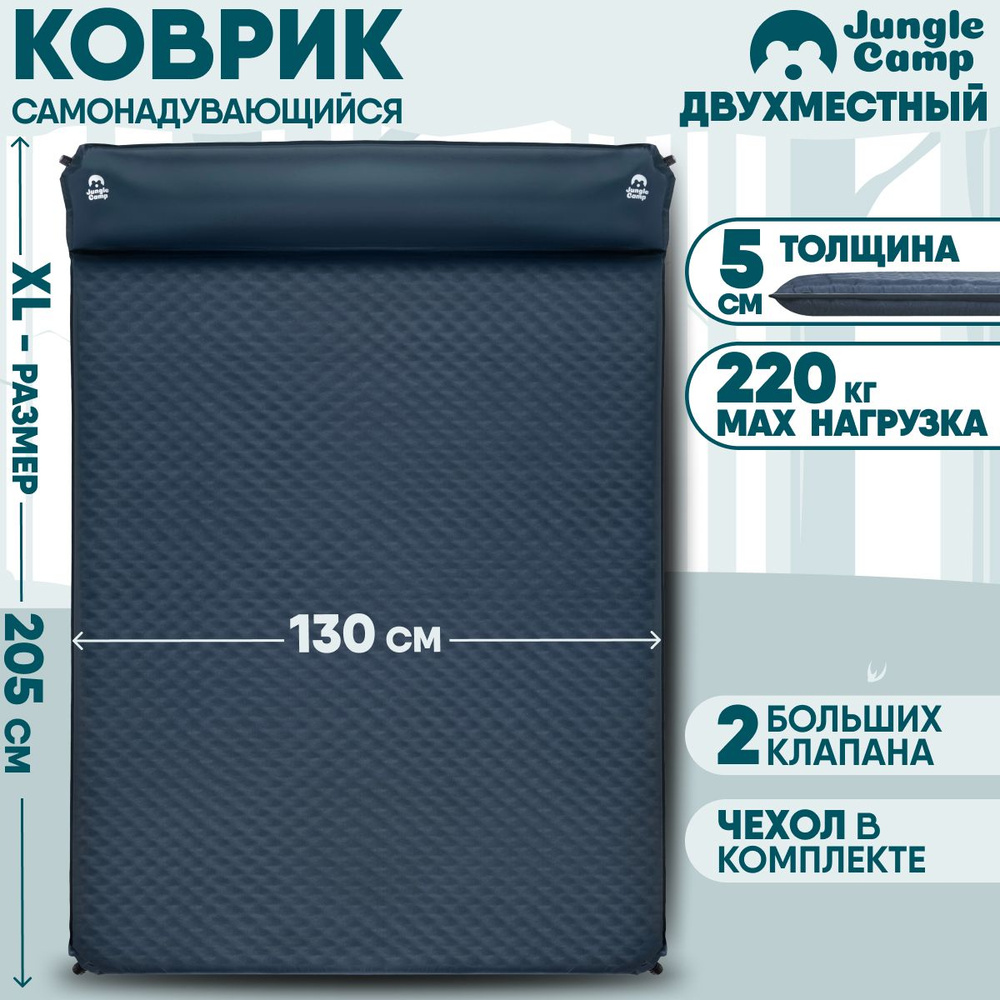 Коврик самонадувающийся кемпинговый, двухместный с подушкой JUNGLE CAMP Dreamer Double 50, 205x130x5см, #1