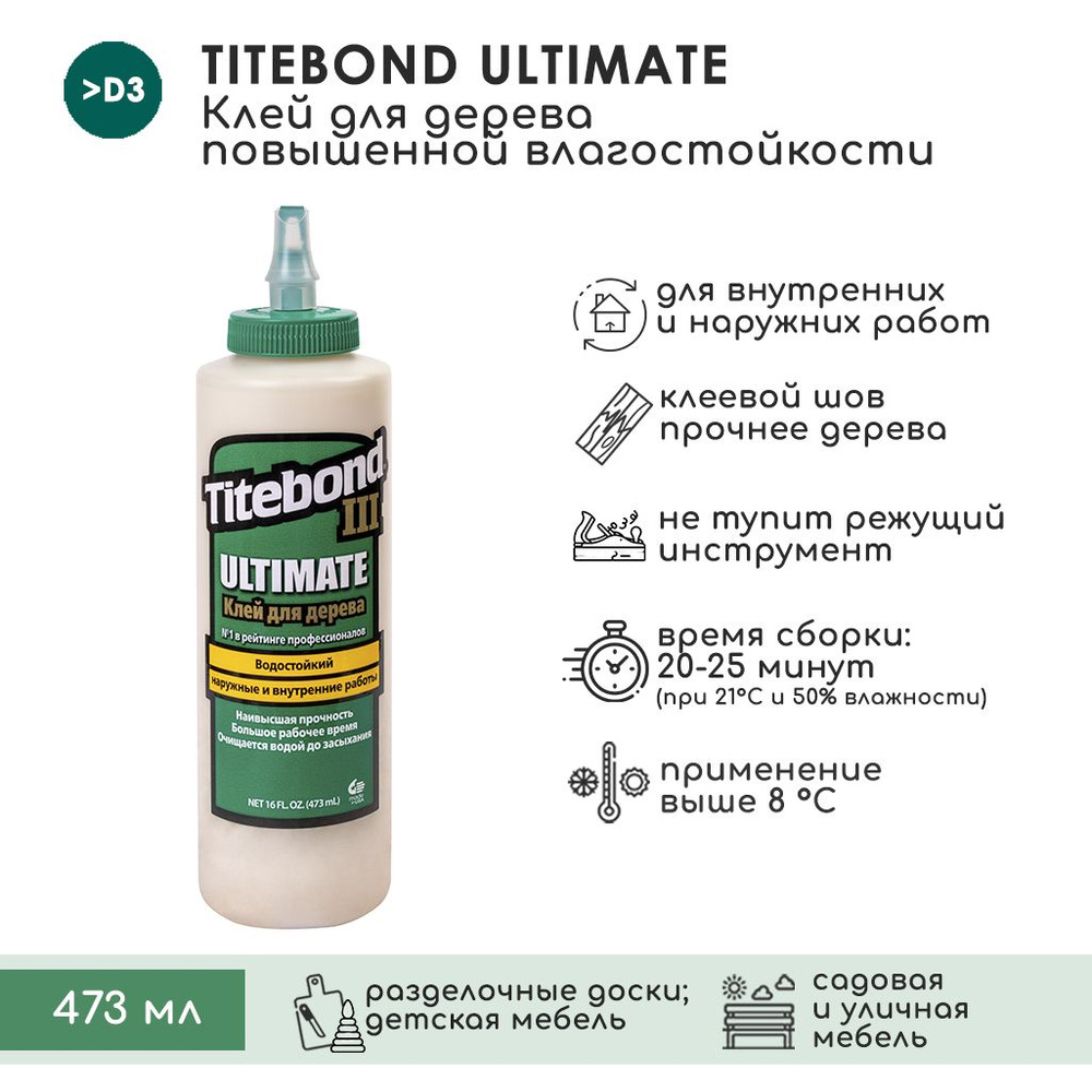 Клей для дерева Titebond III Ultimate Wood Glue Влагостойкий ПВА 473 мл.  #1