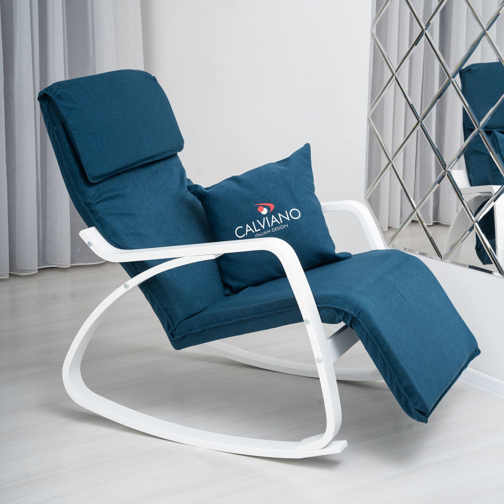 Кресло качалка с подножкой и подушкой / кресло для отдыха Calviano Comfort синее  #1