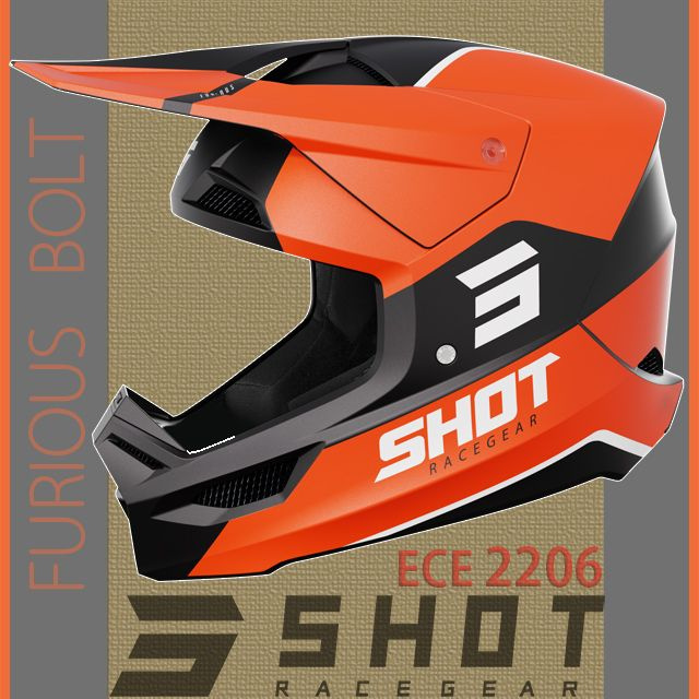 Шлем кроссовый SHOT FURIOUS BOLT EU-S(55-56) оранжевый/черный матовый  #1