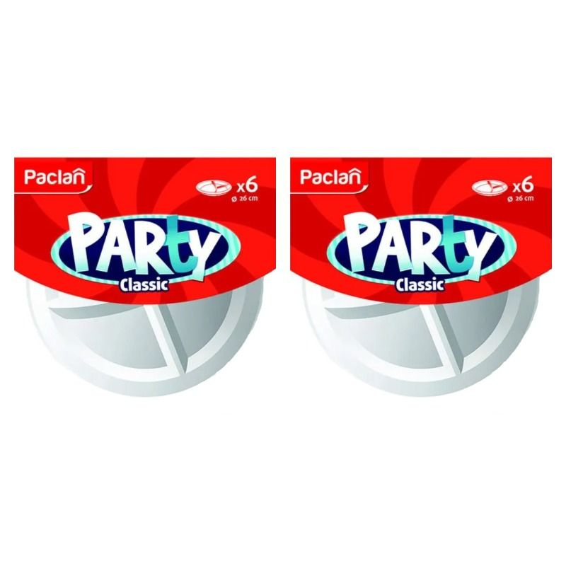 Paclan Party Тарелка пластиковая белая трехсекционная, 260 мм, 6 шт в уп, 2 уп  #1