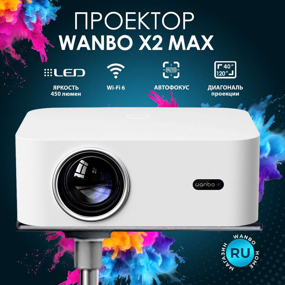 Проектор для фильмов портативный Wanbo X2 Max, автофокус, 450 ANSI, память 1Гб+8Гб, Wi-Fi 6, Bluetooth #1