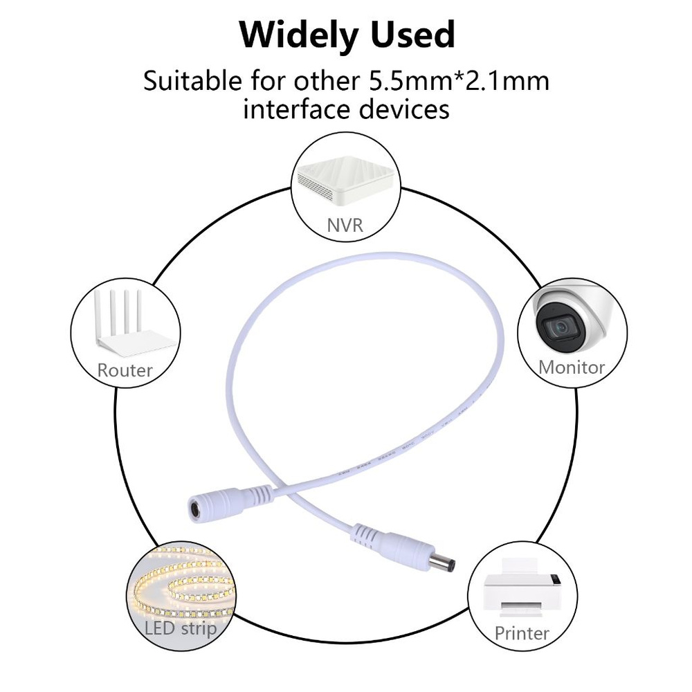 (1 шт.) 5.5x2.1 мм женский к мужскому удлинительный кабель питания-Белый-1м  #1