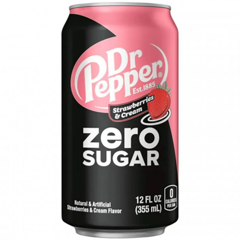 Газированный напиток Dr Pepper Strawberries & Cream Zero Sugar со вкусом клубники и крема (без сахара), #1