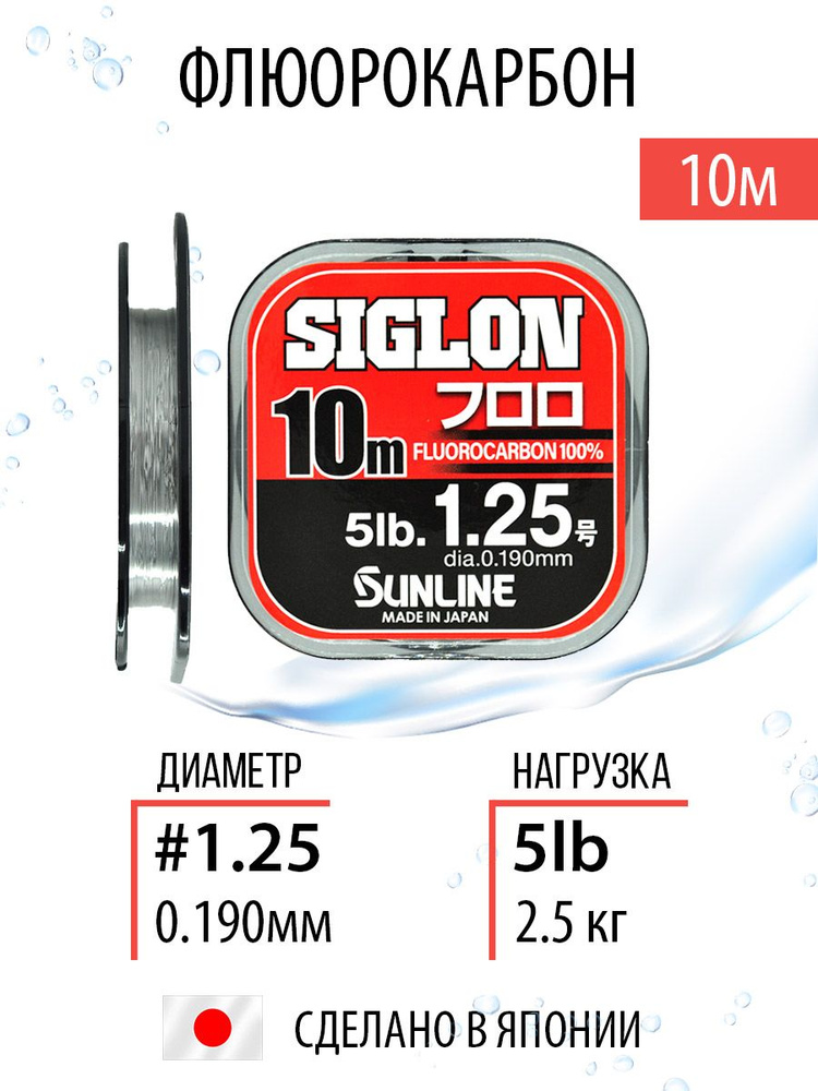 Леска рыболовная флюрокарбон Siglon Fluoro 0.190mm 2.5kg/5lb 10m прозрачная летняя  #1