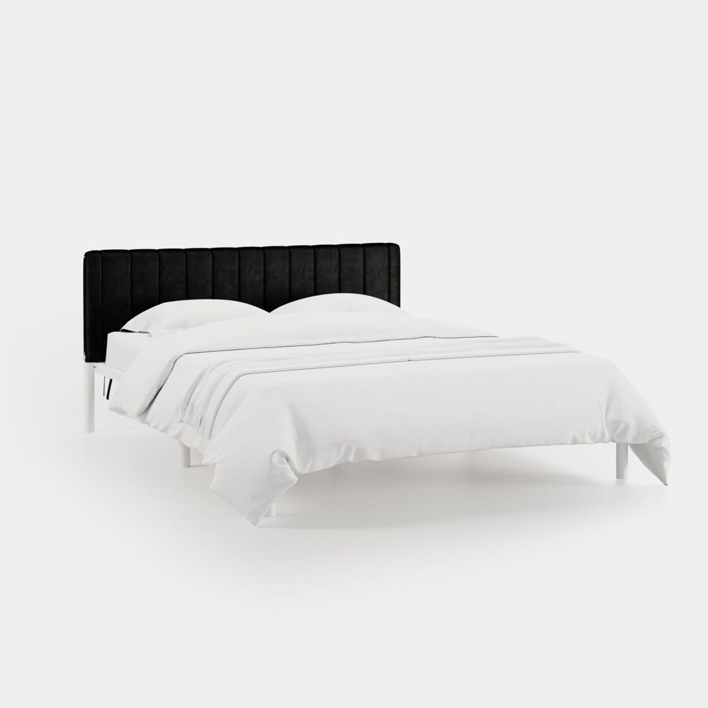 Кровать "Рона", 160х200 см, велюр Velutto черный, белый каркас, DreamLite  #1