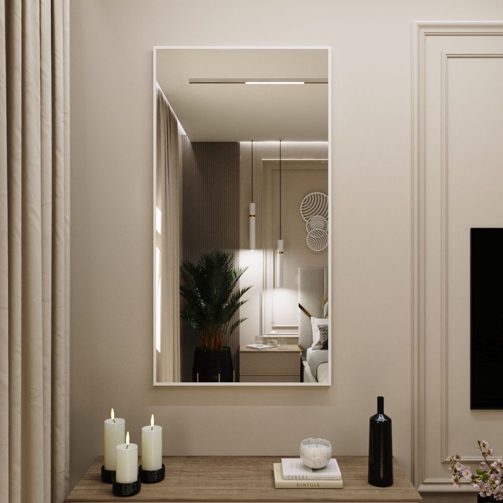 Зеркало интерьерное в алюминиевой раме настенное Market.House 130х60 см. Белое  #1