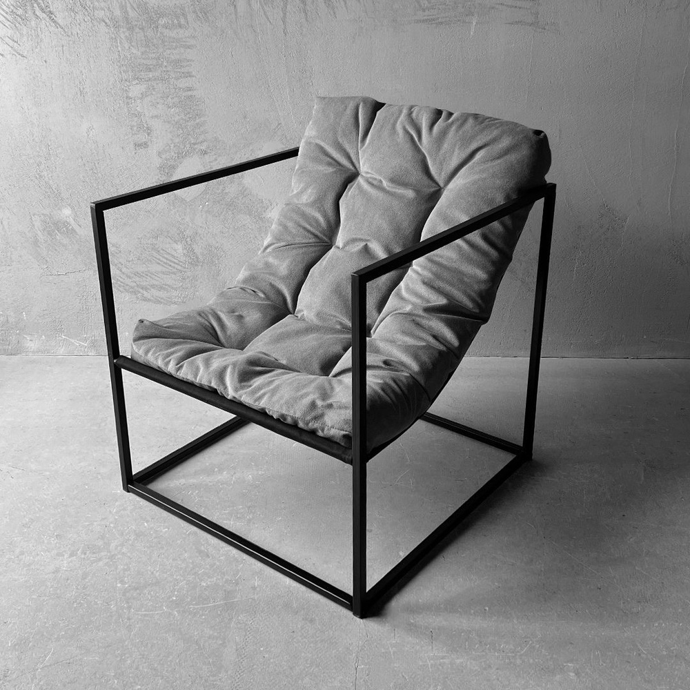 Кресло в стиле лофт Лофтовик + серый Велюр для гостиной, офиса ,кабинета, для отдыха , с подушкой , для #1