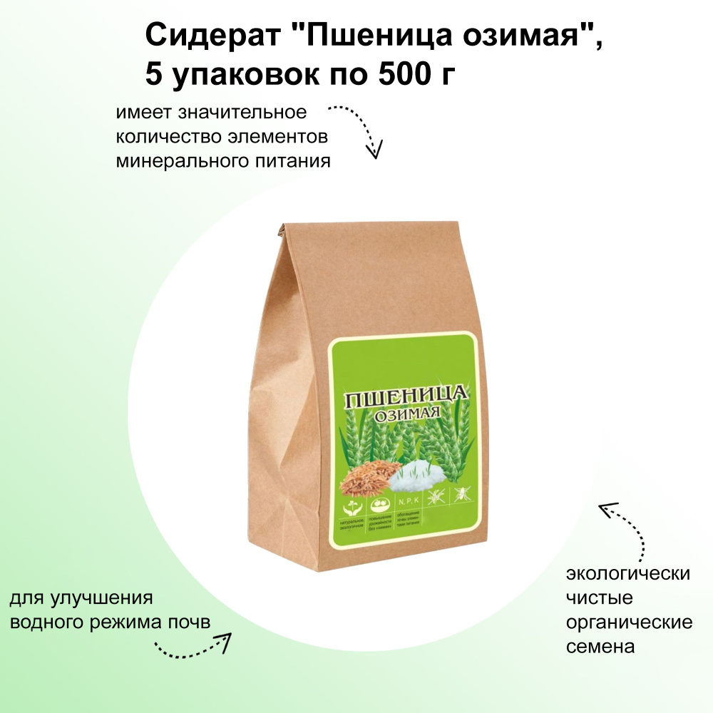 Сидерат "Пшеница озимая", 5 упаковок по 500 г: активно наращивает зеленую массу на протяжении всего осеннего #1