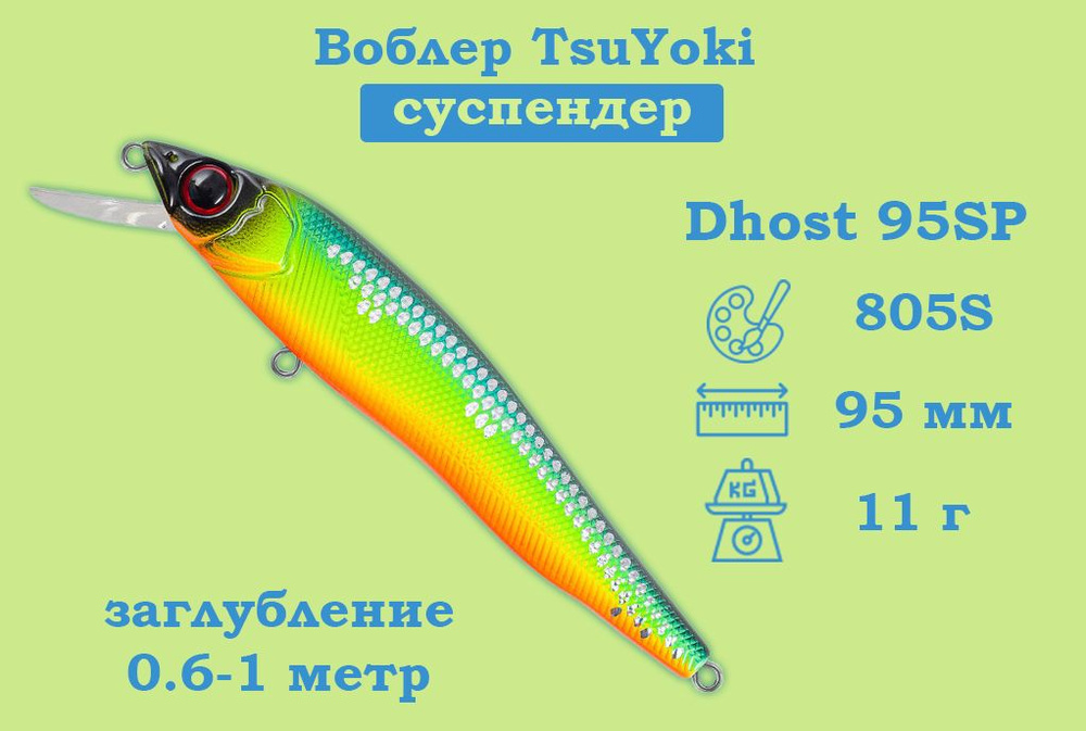 Воблер TsuYoki Dhost 95SP Плавучесть Нейтральный Длина 9.5см Вес 11гр Заглубление 0.6-1м  #1