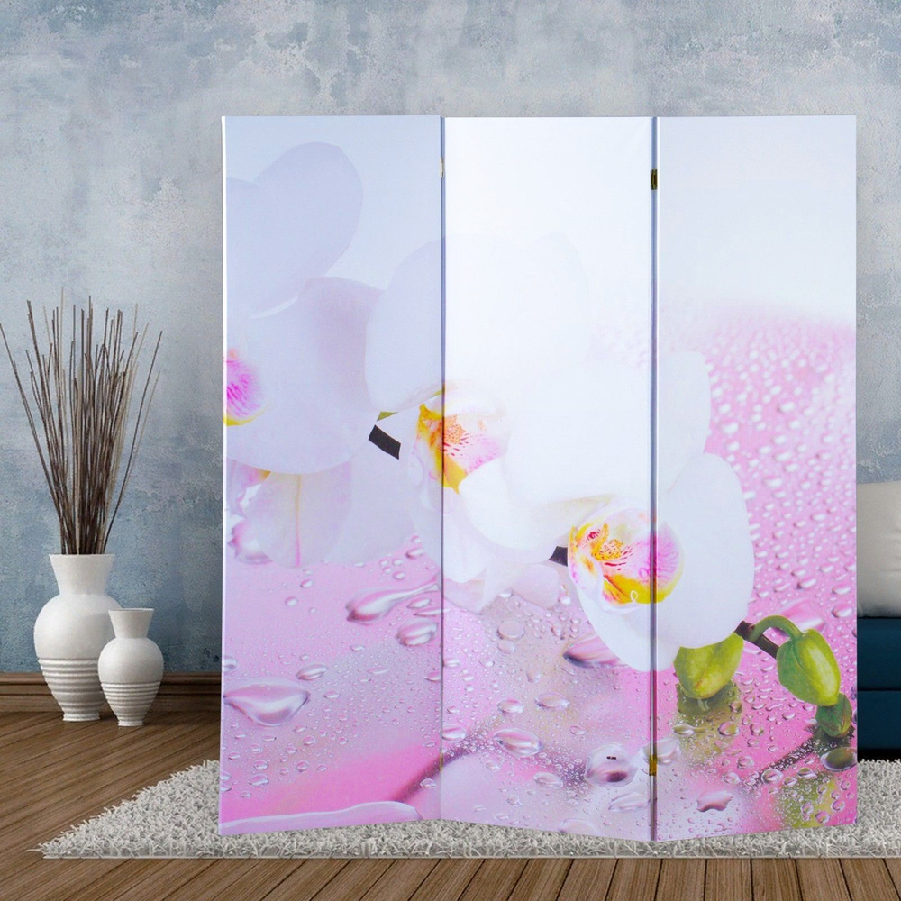 Ширма-перегородка для комнаты "Орхидея и капли воды", 150 x 160 см  #1