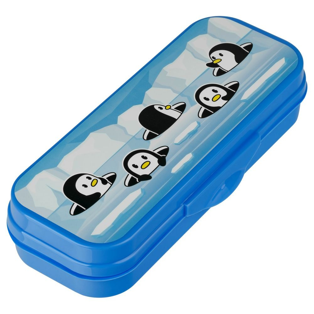 Пенал 1 отделение Стамм "Пингвины", 215*90*43 мм, пластик, футляр, светло-синий  #1