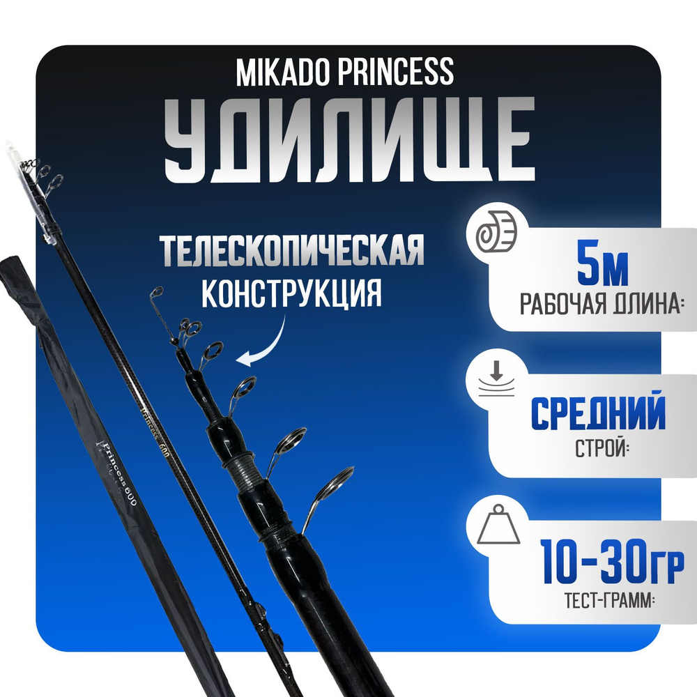 Удилище телескопическое Mikado Princess с кольцами Mikado Princess 5 метров, карбон 98%, тест 10-30 грамм #1