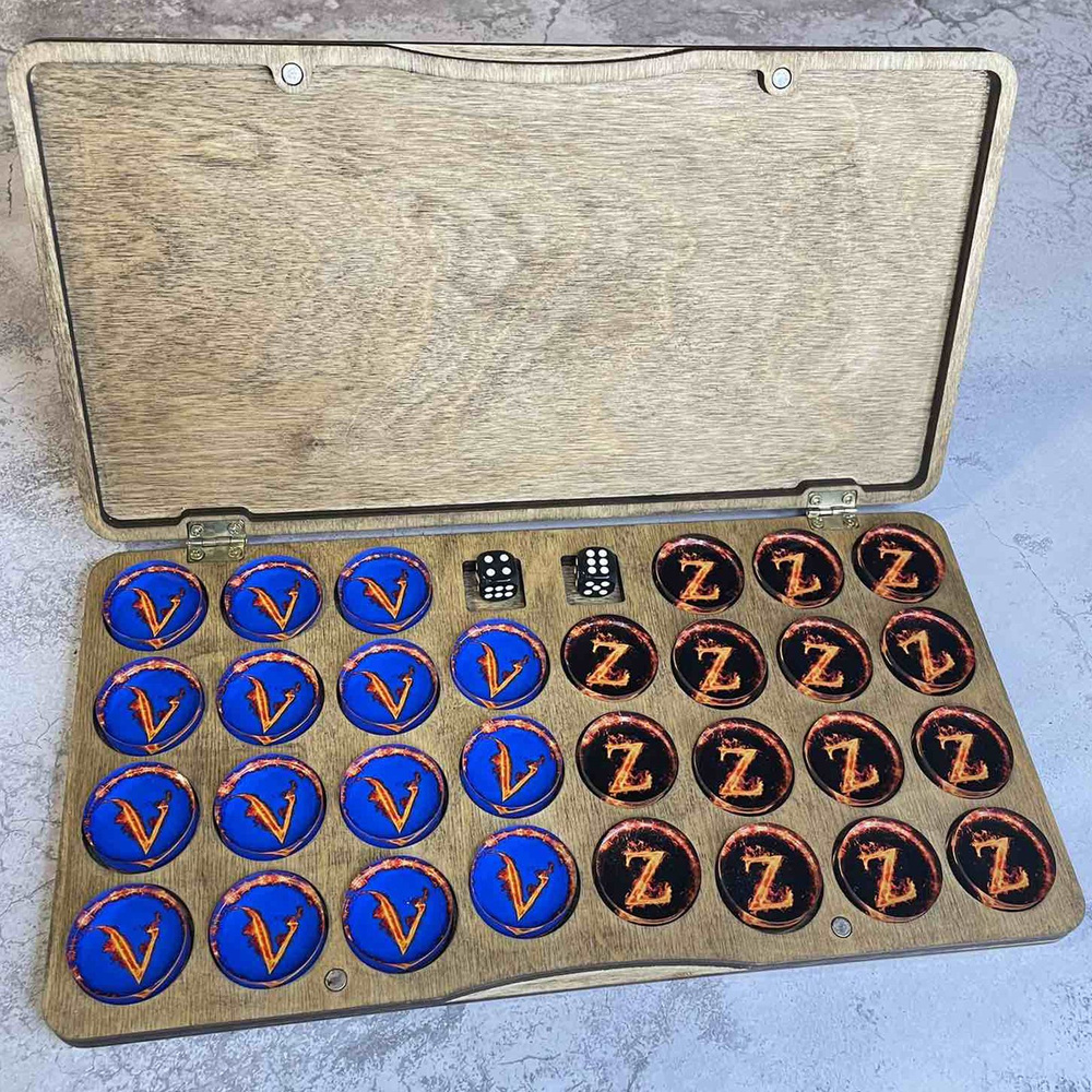 Подарочные фишки для нард "ZV", 30 шт., 27 мм, оргстекло, в кейсе из натурального дерева  #1