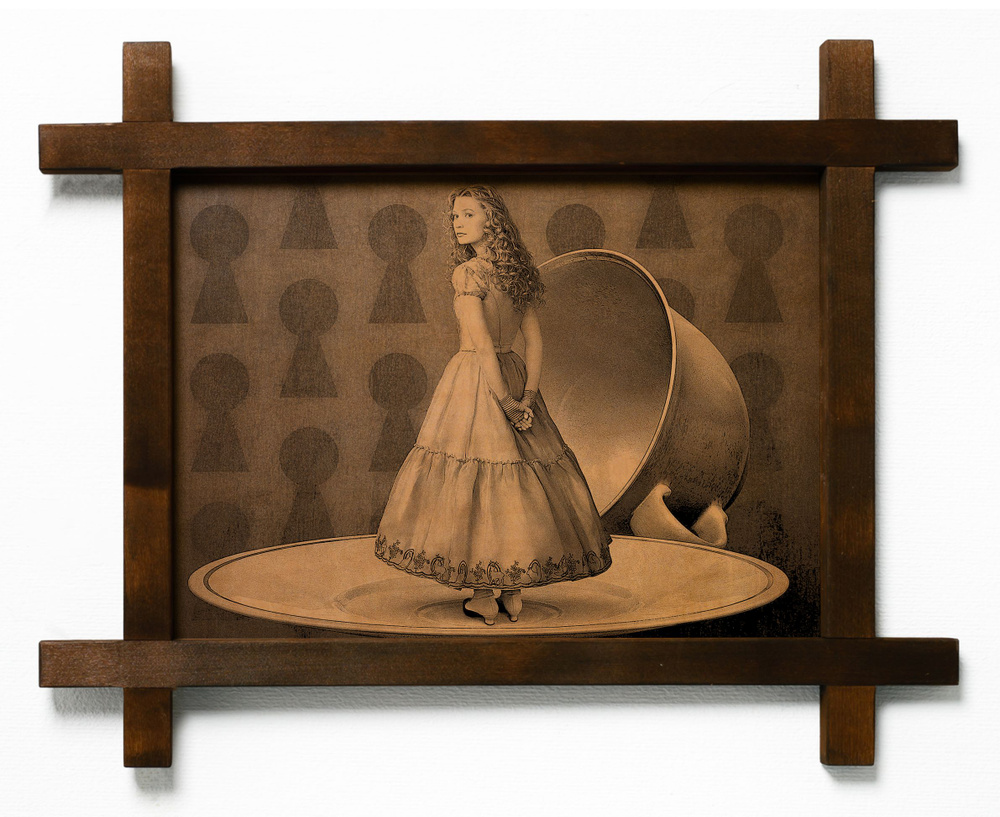 Картина "Алиса в стране чудес", гравировка на натуральной коже, интерьерная для украшения и декора на #1