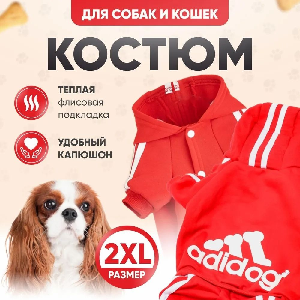 Adidog, Комбинезон для домашних животных, Одежда для собак, Спортивная куртка для собак, Костюм кошки(XXL,красный) #1