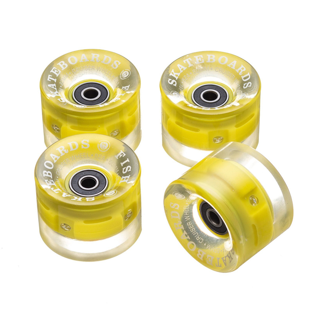 Набор светящихся LED колес для скейтборда (пенни борда) 4 шт . Fish Skateboards желтые  #1