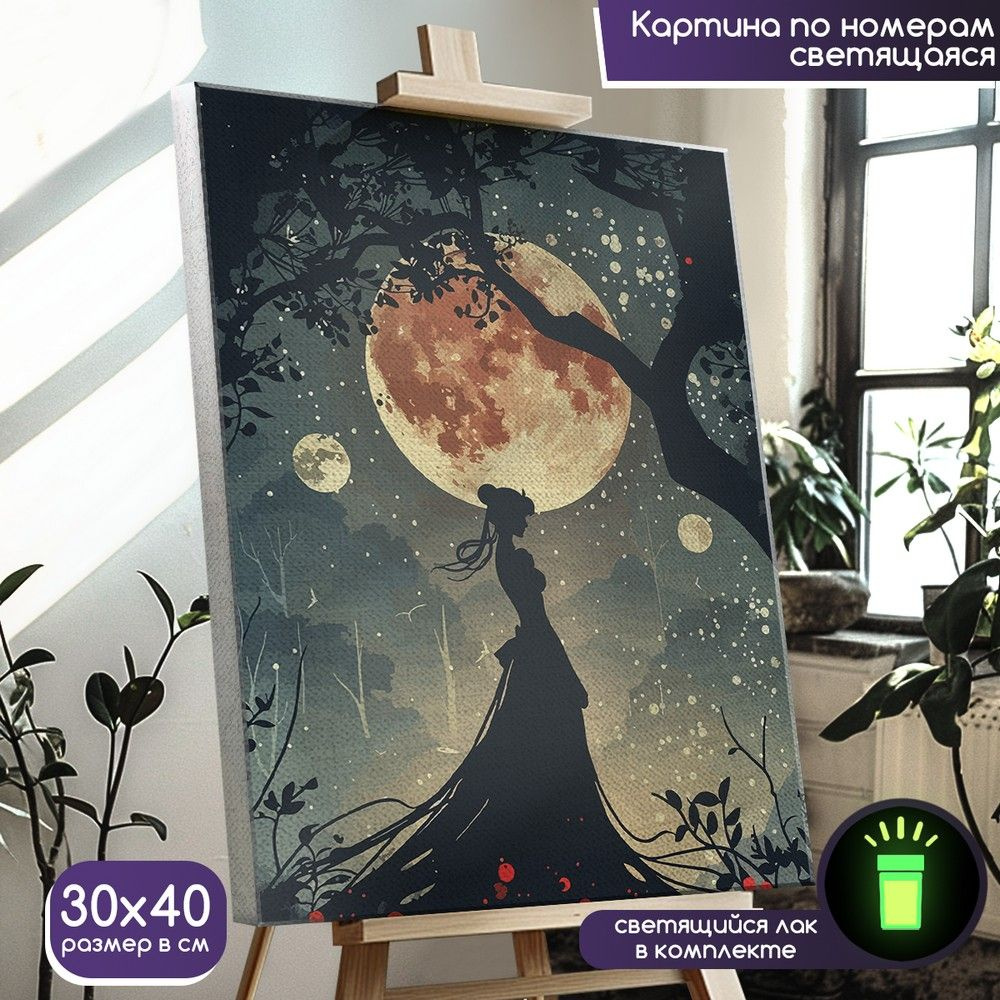 Картина по номерам со светящейся краской аниме Сэйлор Мун (Принцесса, сказка, луна, ночь) - 1507 В 30x40 #1