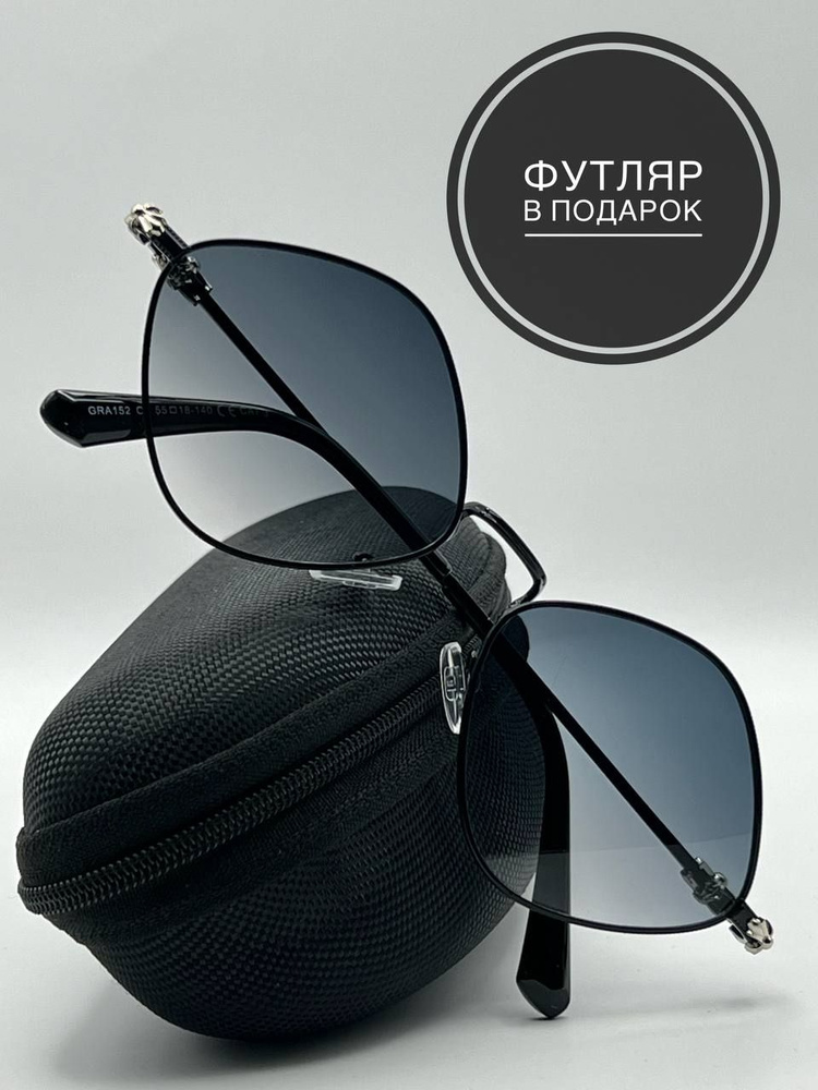 Солнцезащитные очки ромб в металлической оправе, черные  #1