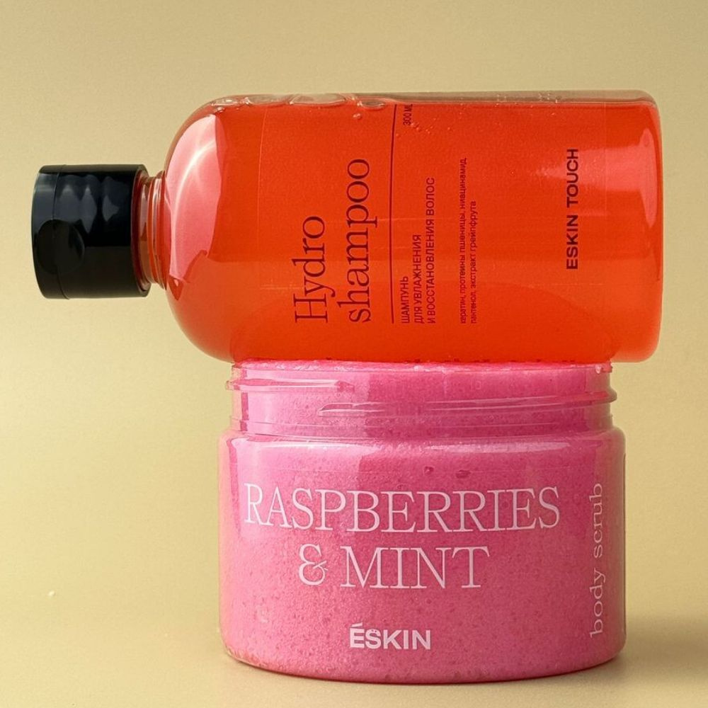 Eskin Набор Шампунь для волос с ароматом грейпфрута,300 мл и скраб для тела с ароматом малины и мяты, #1