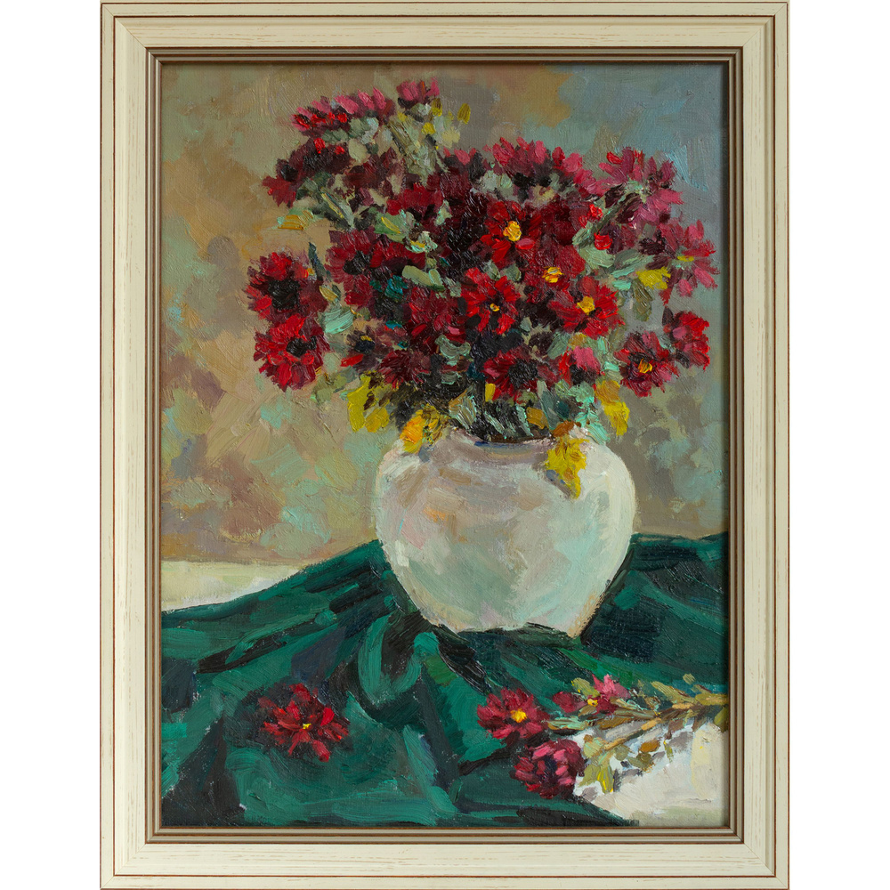 Картина авторская маслом "Бордовые хризантемы" 40х30см, ручная работа  #1
