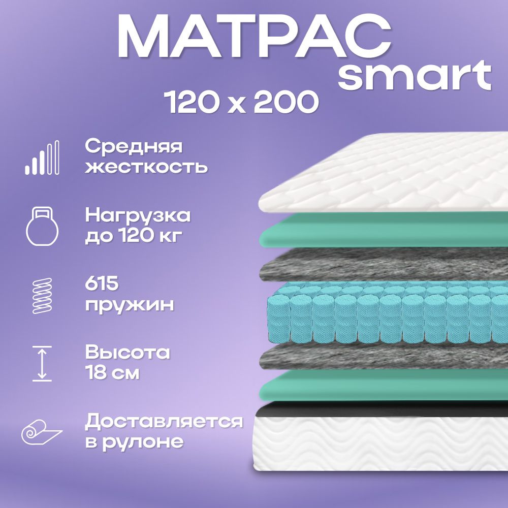 Матрас SMART 120х200, независимые пружины, ортопедический #1