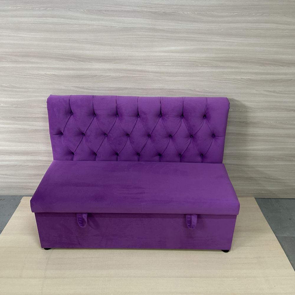Кухонный диван прямой "Каретка" с ящиком для хранения, нераскладной, фиолетовый  #1