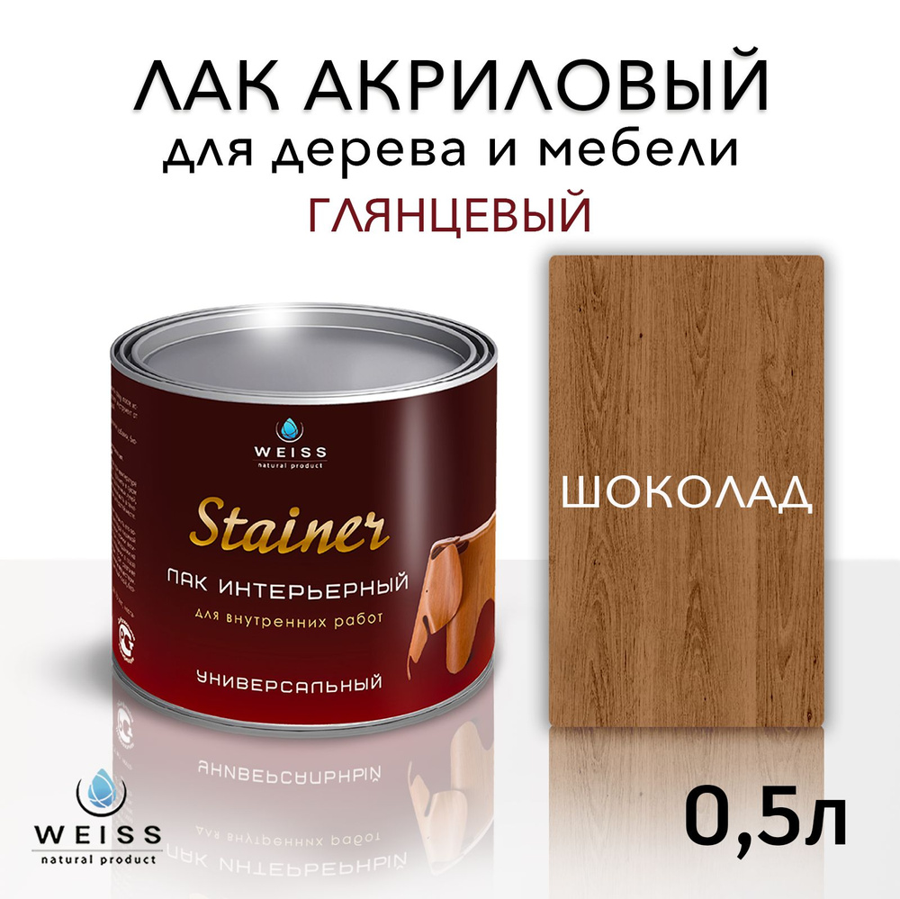 Лак для дерева акриловый 033 шоколад, глянцевый, Weiss natural product, без запаха, самовыравнивающийся, #1