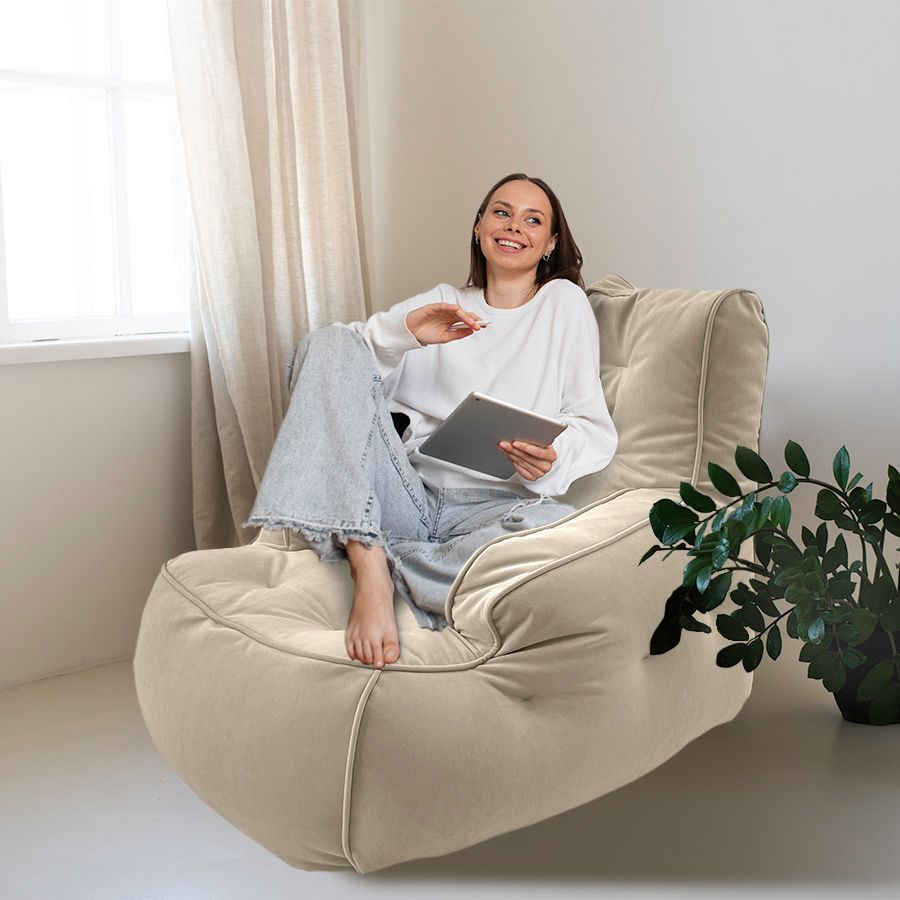 Современное кресло для отдыха aLounge - Tranquility Armchair - Eco Weave (велюр, бежевый) - бескаркасная #1