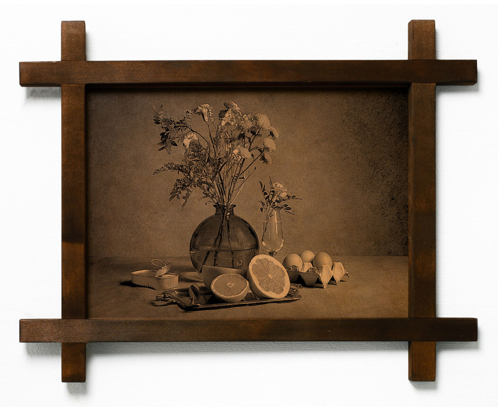 Картина "Натюрморт с грейпфрутом в стиле барокко", гравировка на натуральной коже, интерьерная для украшения #1
