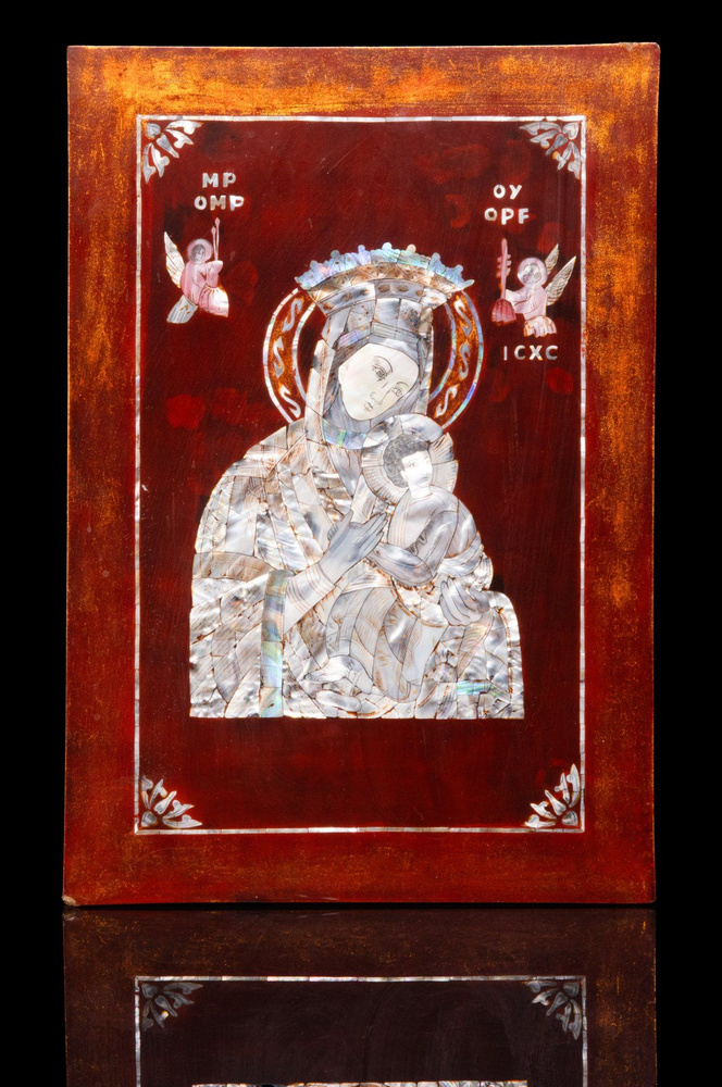 Икона Пресвятая Богородица страстная, дерево, перламутр, СССР, 1980-1990 гг.  #1