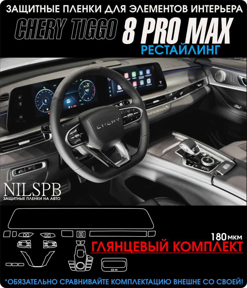 Chery Tiggo 8 Pro Max Рестайлинг Глянцевые защитные пленки на элементы интерьера Чери Тигго 8 про макс #1