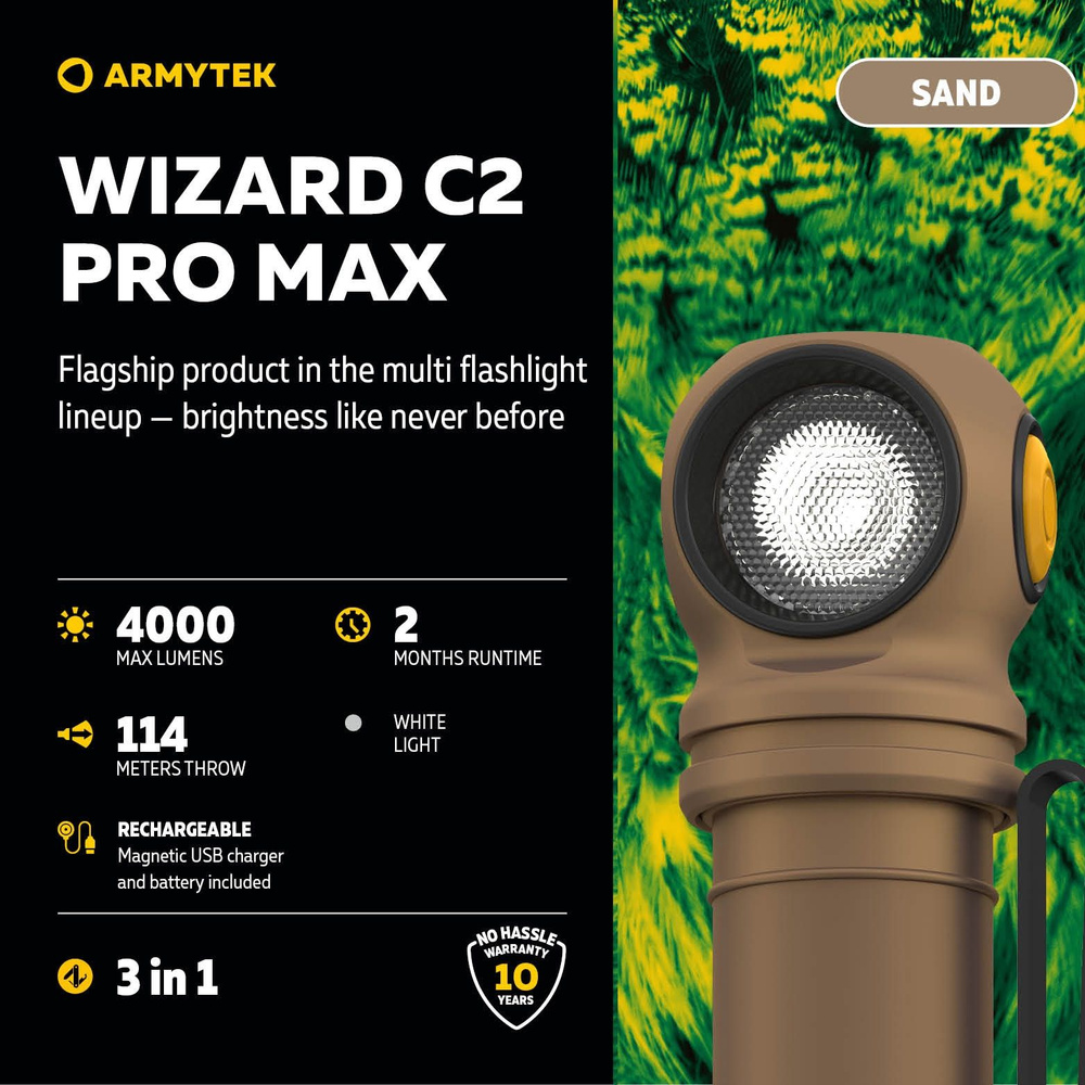 Налобный фонарь ARMYTEK Wizard C2 Pro MAX Magnet 4000лм, Белый свет, песок  #1