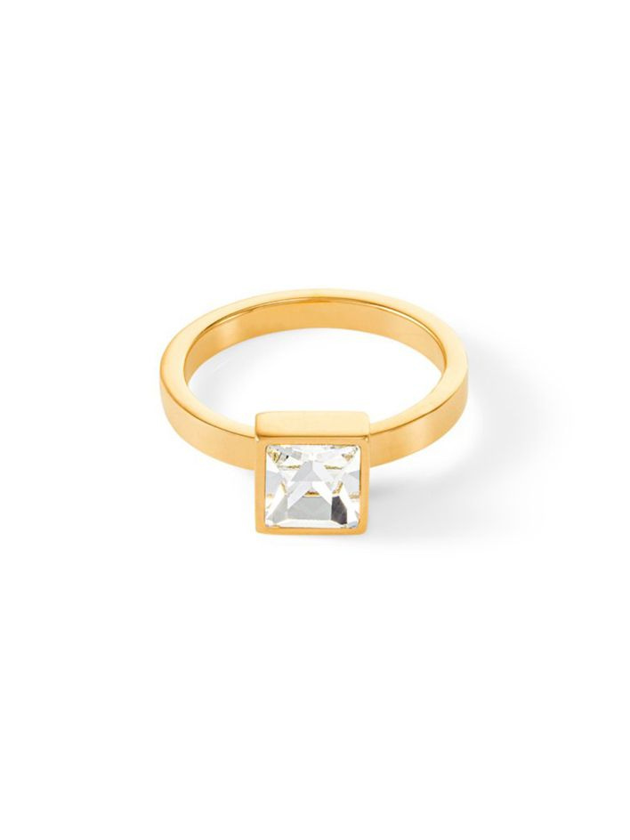 Кольцо женское Brilliant Square big Crystal-Gold 17,2 мм Coeur de Lion с кристаллом Swarovski, Дизайнерская #1