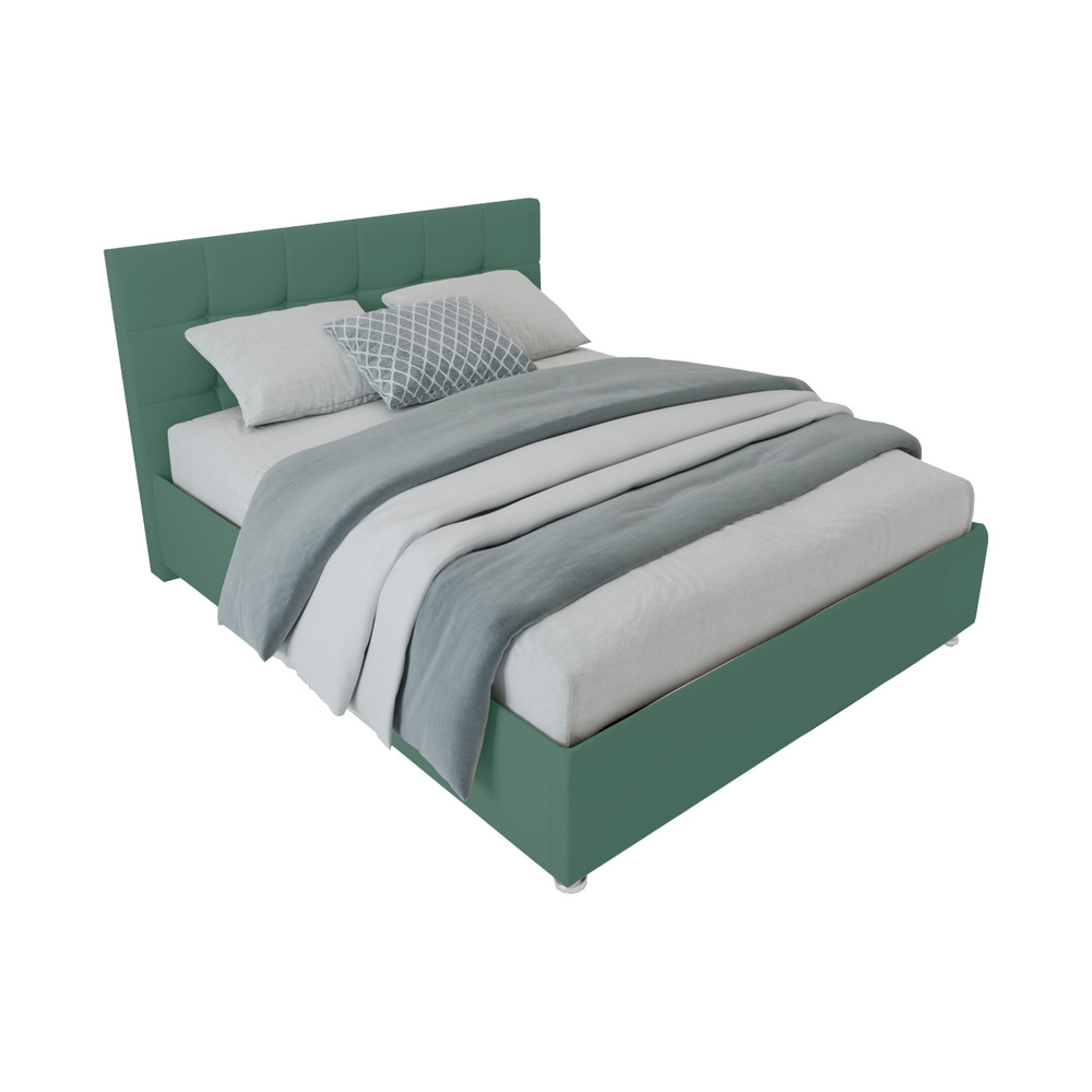 Двуспальная кровать Афина с матрасом 180x200 с подъемным механизмом и с коробом для белья велюр зеленый #1
