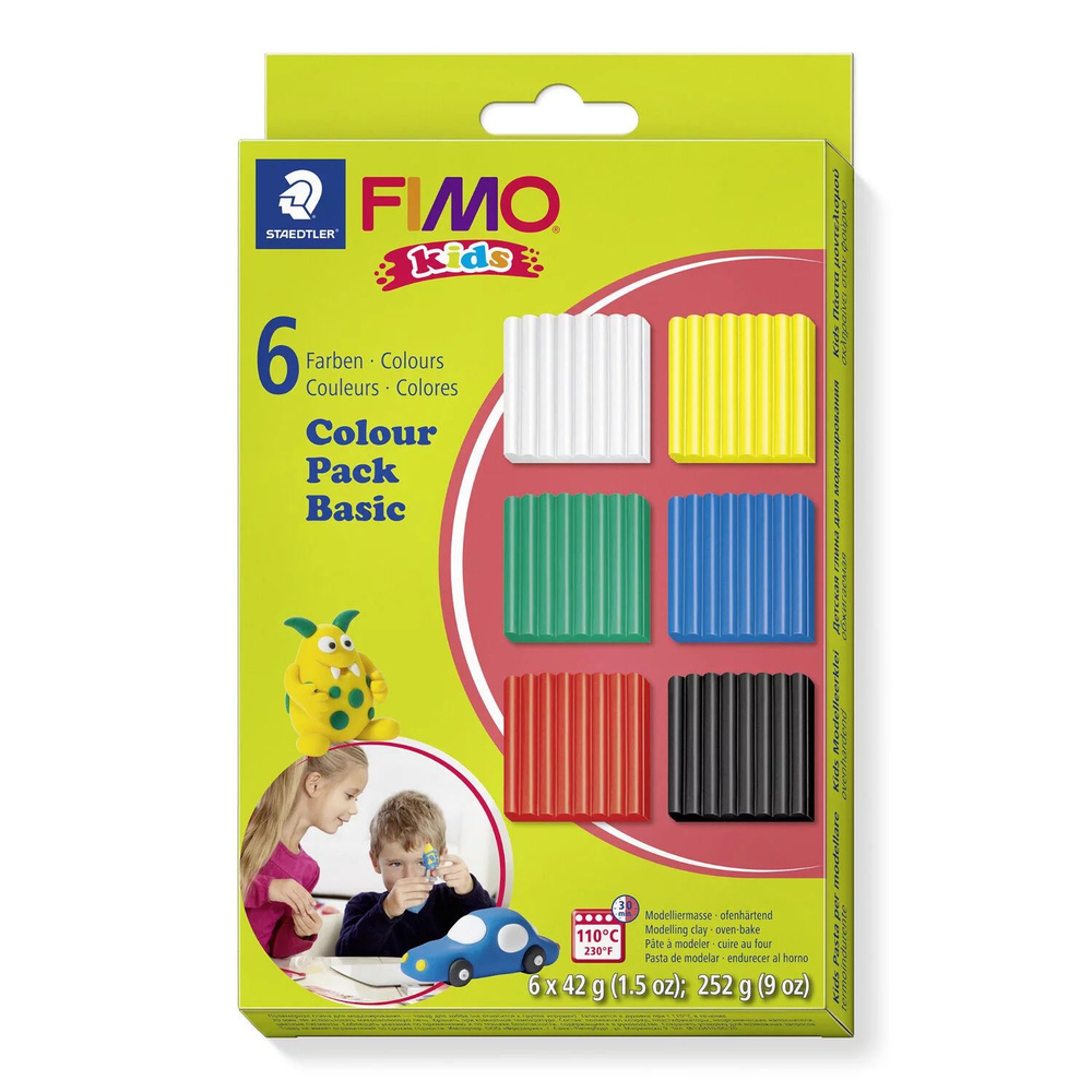 Комплект запекаемой полимерной глины Fimo Kids 8032 01 Базовый (6 блоков разных цветов по 42 г.: белый, #1