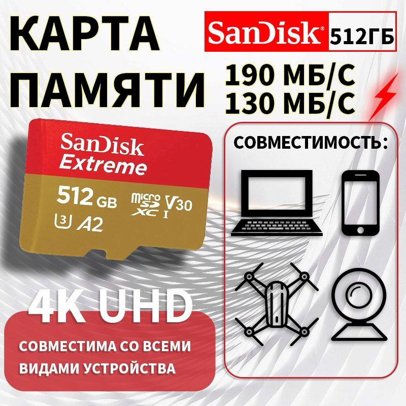 SanDisk Карта памяти Extreme Скоростная MicroSD 512ГБ #1