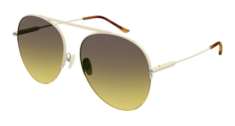 Мужские и женские солнцезащитные очки Gucci GG1413S 004, цвет: золотой, цвет линзы: желтый, авиаторы, #1